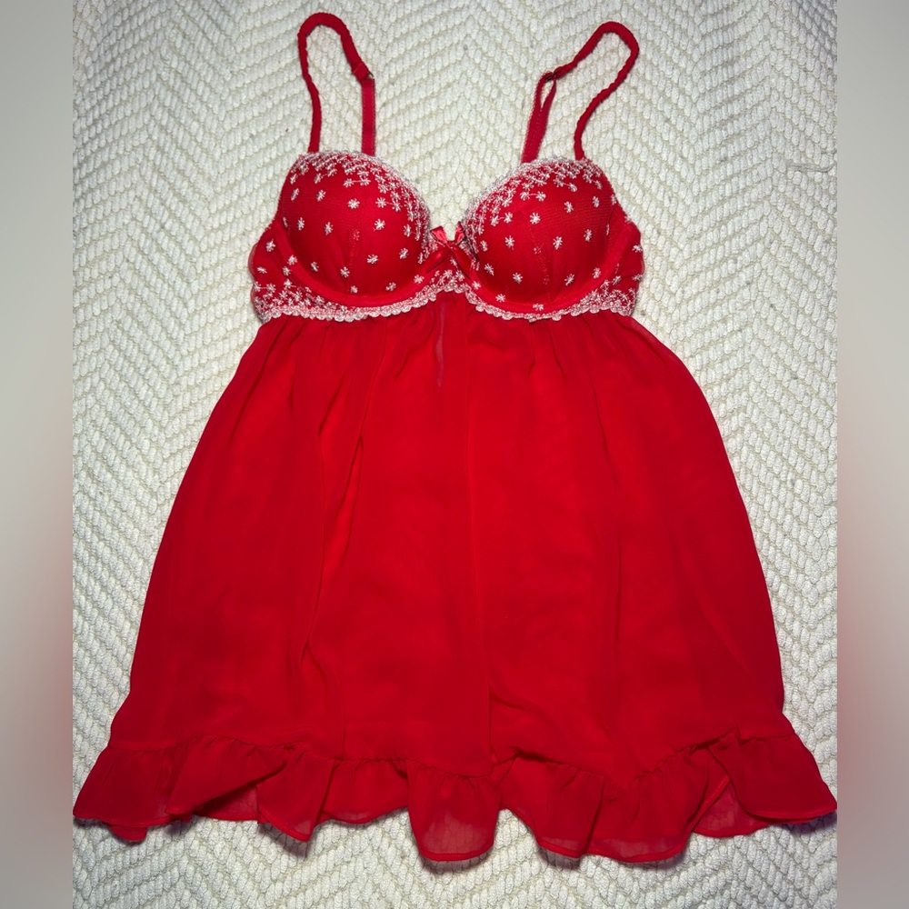 Victoria's Secret Red Lace Babydoll Lingerie Set Never Worn Sheer Flowy
